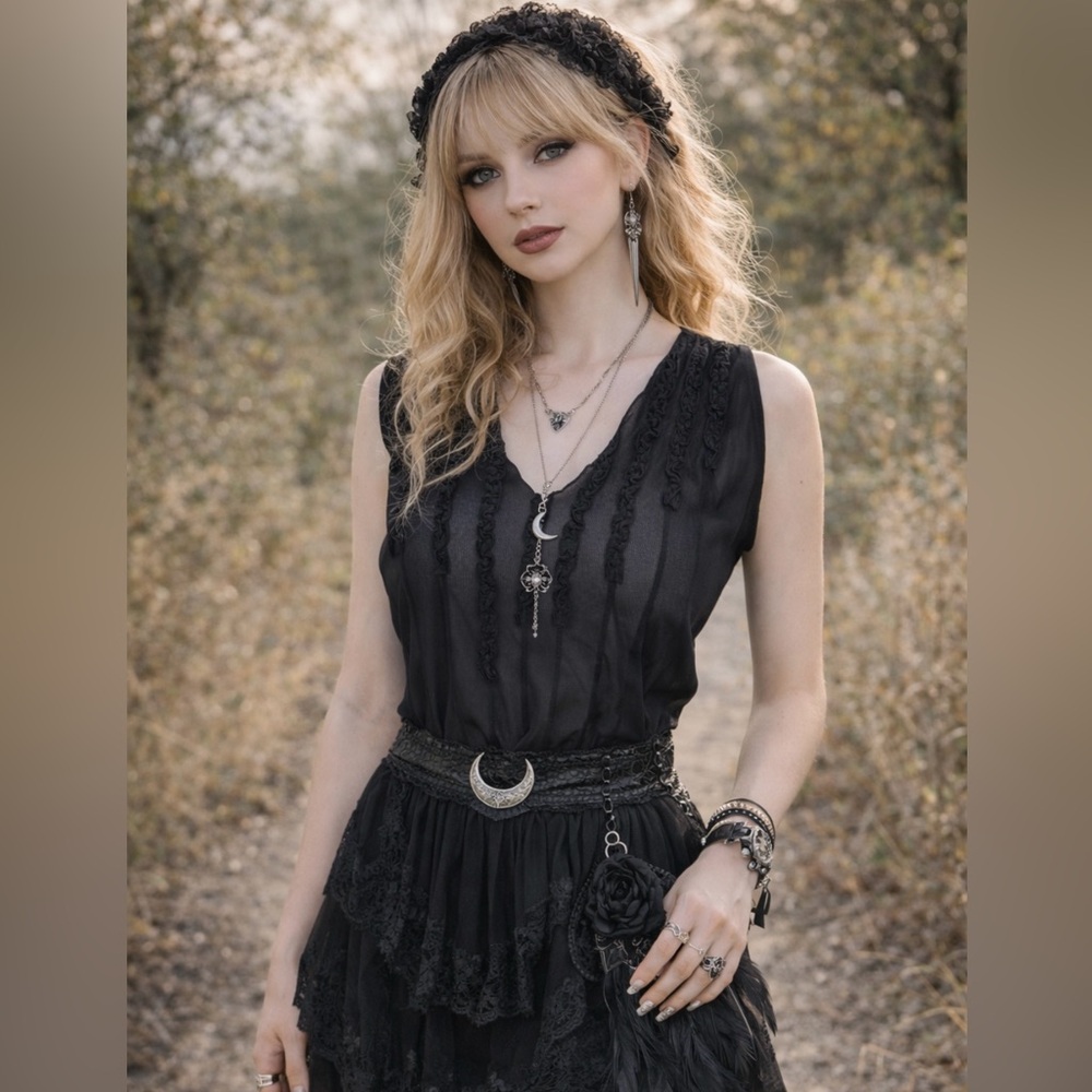 Bohemian Goth / Fairy Grunge Sheer Kenneth Cole V-Neck Top Sensual Sheer